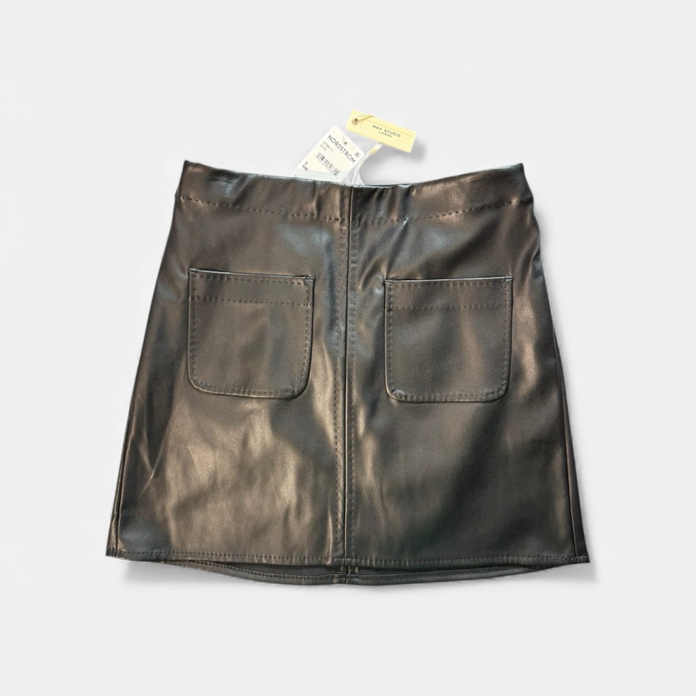 Max Studio London Black Faux Leather Goth core Moto Biker Mini Skirt NWT